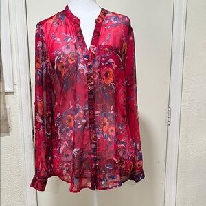 Kut from the Kloth Red Floral Sheer Blouse